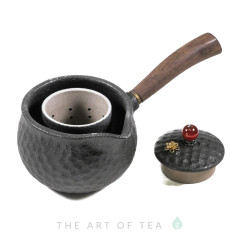 Чайник-чахай с боковой ручкой, черный, глина, дерево, 250 мл