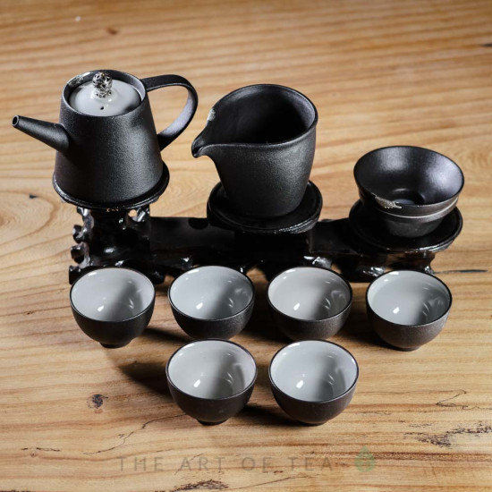 Набор посуды s67, Черный с листом, 9 предметов