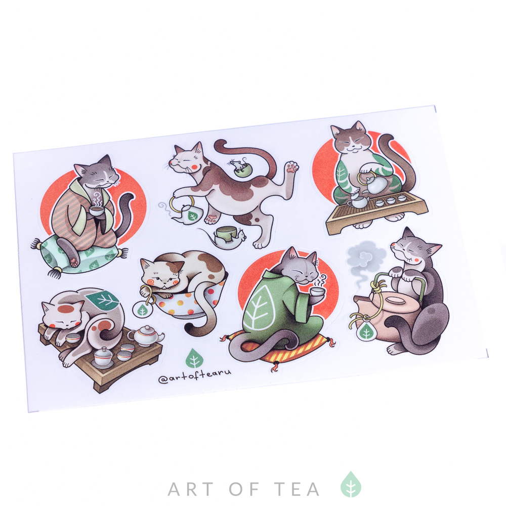 Набор стикеров (стикерпак) Коты Art of Tea, винил