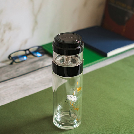 Бутылка заварочная с поворотным механизмом, Лотос, двойное стекло, 400 мл