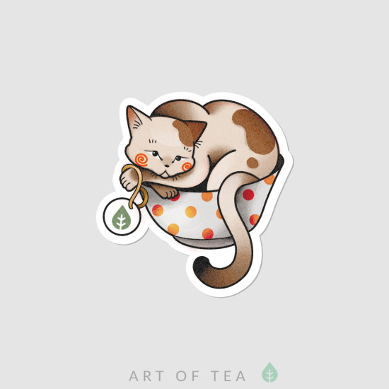 Чайный стикер «Кот в чашке»